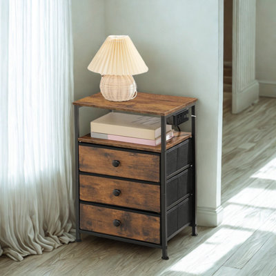 Smart Bedside End Table With 3 DrawersUsb Ports And Outlets Rustic Brown from B&Q