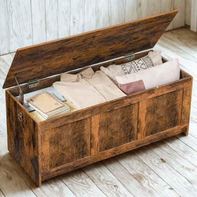 FURNOLD Large Industrial Wooden Storage Box Chest Trunk Rustic Brown from B&Q