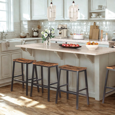 B&Q -  Set Of 2 Kitchen Counter Height Breakfast Bar Stools With Footrest Brown