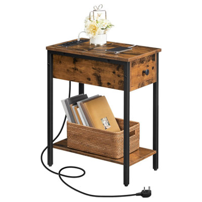 Pirlo Plush Industrial Bedside Side End Table With Charging Station from B&Q