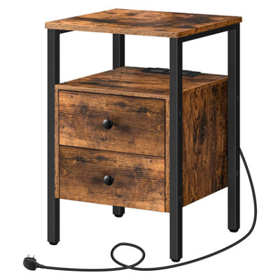 Pirlo Plush Industrial Bedside Side End Table With Charging Station And Drawers from B&Q