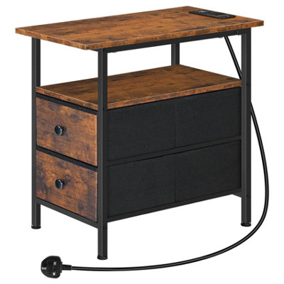 Pirlo Plush Industrial Nightstand Side End Table With Charging Station And Drawers from B&Q