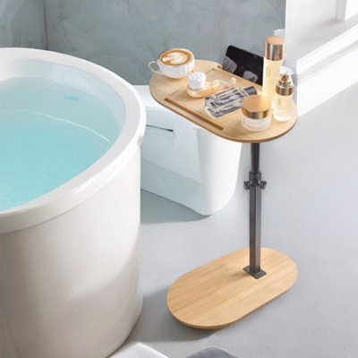 BMBO Wooden Adjustable Side Tray Table Natural Wood from B&Q