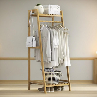BMBO Wooden Open Wardrobe Garment Rail With Storage Shelf Natural Brown from B&Q