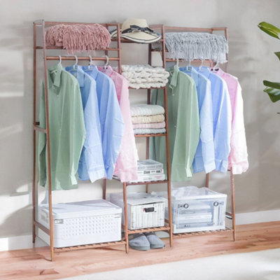 BMBO Large Wooden Open Wardrobe Garment Rail With Storage Shelves Natural from B&Q