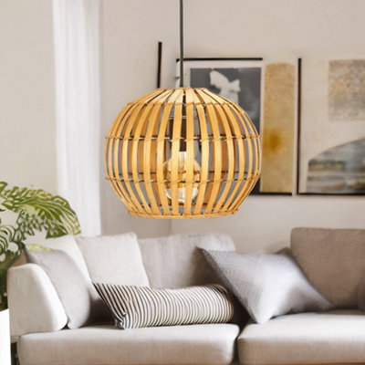 BMBO Bambo Wicker Scandi Ceiling Light Pendant Shade Natural Brown from B&Q