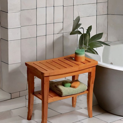 BMBO 2 Tier Wooden Side Table Shower Stool Natural Brown from B&Q