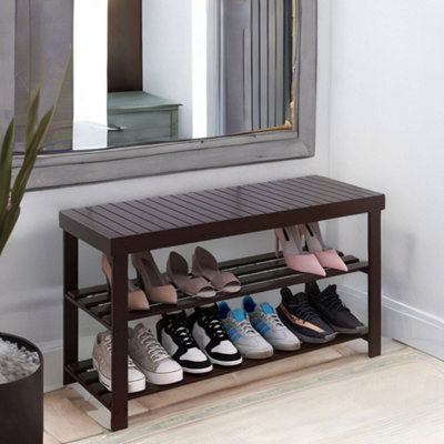 B&Q -  Wooden 3 Tier Shoe Storage Bench For Hallway Dark Brown