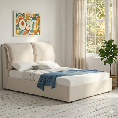 B&Q -  Chester Modern Pillow Headboard Ottoman Storage King Size Bed FrameNatural