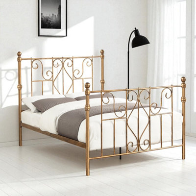 Oat Home Unisex Bronze Belgravia Victorian Style Distressed Antique Brass Effect Metal Bed Frame In | : King - Image 4