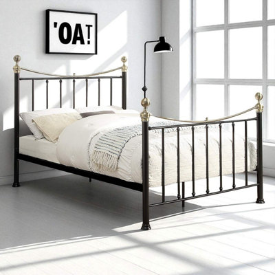 OAT Home Small Double Black Metal Bed Frame with Brass Accents - Image 4