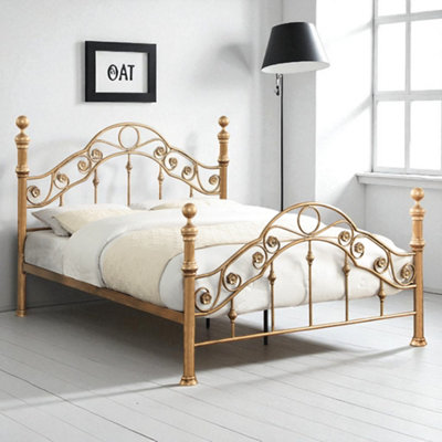 Oat Home Kensington Antique Brass Effect Metal Double Bed Frame