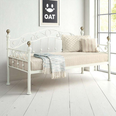 B&Q -  Mayfair White & Brass Effect Metal Victorian French Single Day Bed Frame