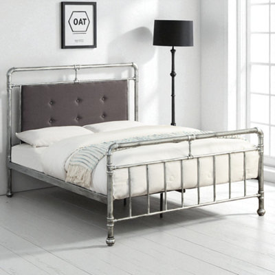 Oat Home Silver/Black/Grey Shoreditch Industrial Distressed Steel Effect Metal King Bed Frame 25Kg