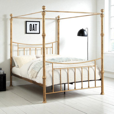 B&Q -  Westminster Antique Brass Effect Metal Victorian 4 Poster Canopy Double Bed Frame