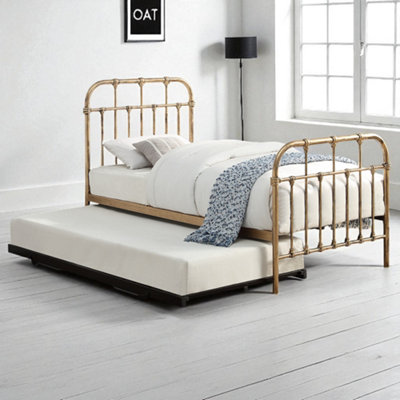 Oat Home Antique Brass Camden Victorian Hospital Single Metal Bed With Guest Trundle - Image 3