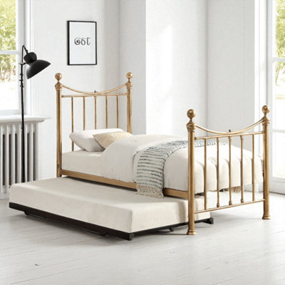 B&Q -  Hampstead Antique Brass Effect Metal Single Bed Frame & Guest Pull Out Trundle