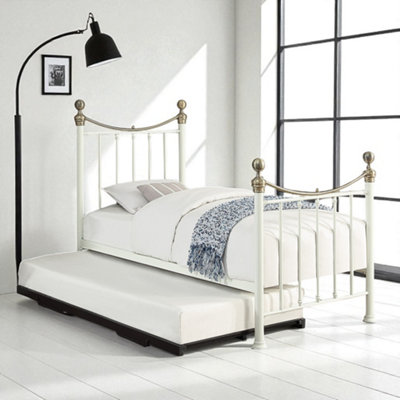 B&Q -  Hampstead Metal White & Brass Single Bed Frame & Guest Pull Out Trundle
