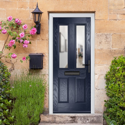 B&Q -  Composite Door Carnoustie Blue 920mm X 2090mm Open In Left Hand Clear Glass 10 Year GuaranteeFree Delivery & Smart Lock