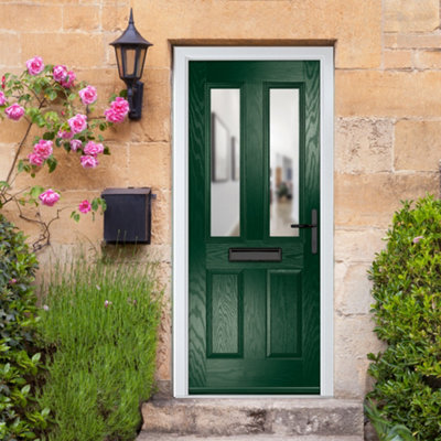 B&Q -  Composite Door Carnoustie Green 920mm X 2090mm Open In Left Hand Clear Glass 10 Year GuaranteeFree Delivery & Smart Lock