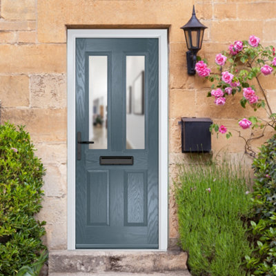 B&Q -  Composite Door Carnoustie 7015 Grey 920mm X 2090mm Open In Right Hand Clear Glass 10 Year GuaranteeFree Delivery & Smart Lock