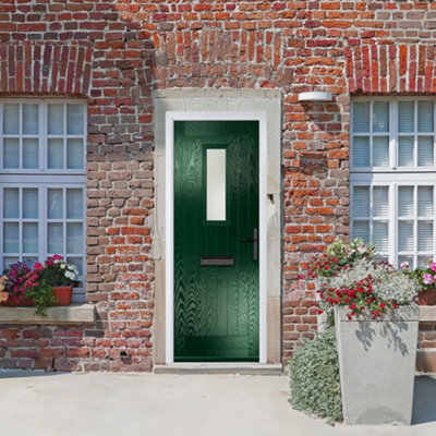 B&Q -  Composite Door Sunningdale Green 920mm X 2090mm Open In Left Hand Obs Glass 10 Year GuaranteeFree Delivery & Smart Lock