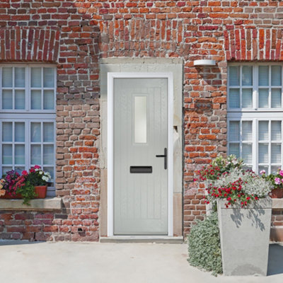 B&Q -  Composite Door Sunningdale Agate Grey 920mm X 2090mm Open In Left Hand Obs Glass 10 Year GuaranteeFree Delivery & Smart Lock