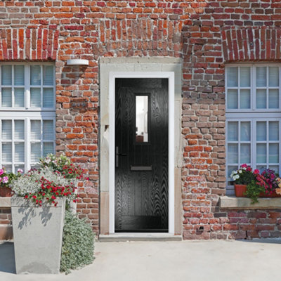 B&Q -  Composite Door Sunningdale Black 920mm X 2090mm Open In Right Hand Clear Glass 10 Year GuaranteeFree Delivery & Smart Lock