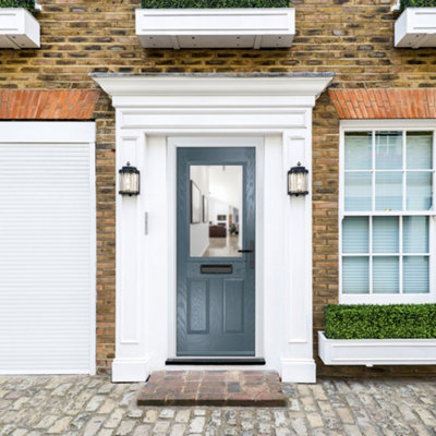 B&Q -  Composite Door Lytham 7015 Grey 920mm X 2090mm Open In Left Hand Clear Glass 10 Year GuaranteeFree Delivery & Smart Lock
