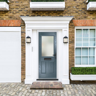 B&Q -  Composite Door Lytham 7015 Grey 920mm X 2090mm Open In Left Hand Obs Glass 10 Year GuaranteeFree Delivery & Smart Lock