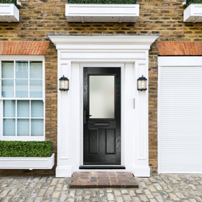 B&Q -  Composite Door Lytham Black 920mm X 2090mm Open In Right Hand Obs Glass 10 Year GuaranteeFree Delivery & Smart Lock