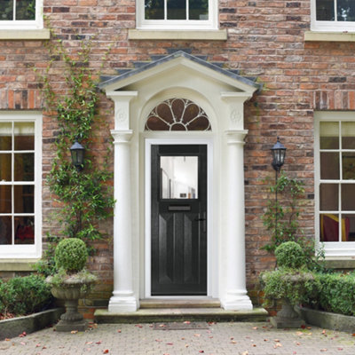 B&Q -  Composite Door Eaton Black 920mm X 2090mm Open In Left Hand Clear Glass 10 Year GuaranteeFree Delivery & Smart Lock