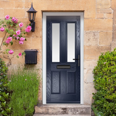 B&Q -  Composite Door Carnoustie Blue 890mm X 2090mm Open In Left Hand Obs Glass 10 Year GuaranteeFree Delivery & Smart Lock