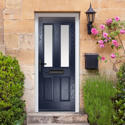 B&Q -  Composite Door Carnoustie Blue 890mm X 2090mm Open In Right Hand Obs Glass 10 Year GuaranteeFree Delivery & Smart Lock