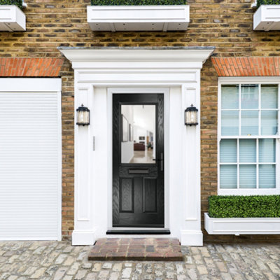 B&Q -  Composite Door Lytham Black 890mm X 2090mm Open In Left Hand Clear Glass 10 Year GuaranteeFree Delivery & Smart Lock