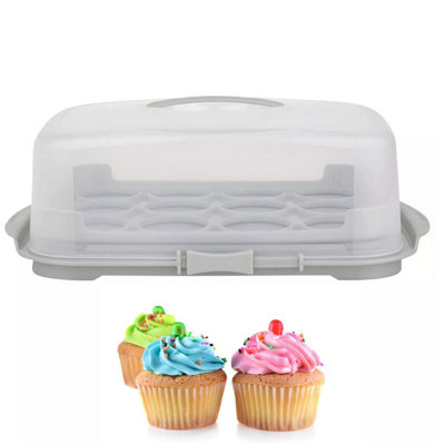 B&Q -  Clear Plastic Cupcake Caddy Storage & Carry Container Complete With Lid & Handles Perfect For Bakers