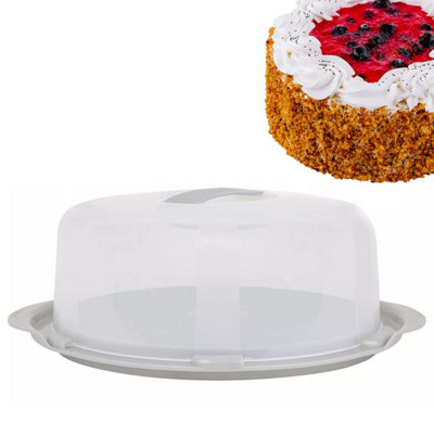 B&Q -  Clear Plastic Round Cake Storage & Carry Container Complete With Lid & Handles Perfect For Bakers