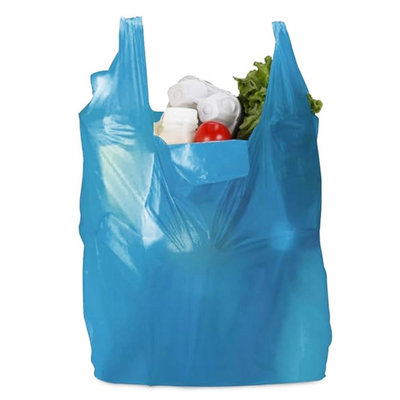 HEATON WHOLESALE 100 X 11X17X21" Shopping & Grocery Strong Blue Plastic Vest Style Shopping Carrier Bags from B&Q