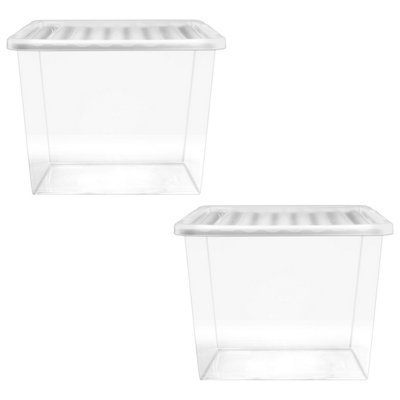 HEATON WHOLESALE 1 X 80L Strong Clear Multipurpose Transparent Storage Container Complete With Lid Ideal For Home & Office Use from B&Q