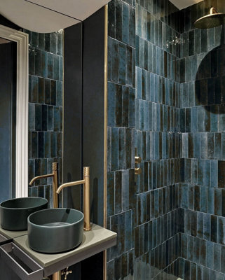 Top Ceramics Brick Deep Blue Gloss Metro Ceramic Wall Tile Flat BumpySample from B&Q