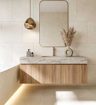B&Q -  Beige Stone Effect Tiles Porcelain Matt Floor WallSample