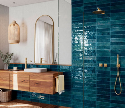 B&Q -  Blue Gloss Metro Ceramic Wall Tile Flat BumpySample