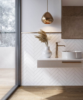 B&Q -  White Matt Flat Bumpy Metro Ceramic Wall TileSample