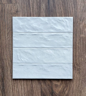 Top Ceramics Pearl Shimmer White Satin Matt Bumpy Metro Ceramic Wall Tile (L)260mm X (W)65mm Each Box 0.85Sqm