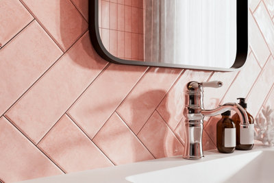 Top Ceramics Pink Gloss Metro Ceramic Wall Tile Flat Bumpy (L)300mm X (W)100mm Each Box 0.96Sqm from B&Q