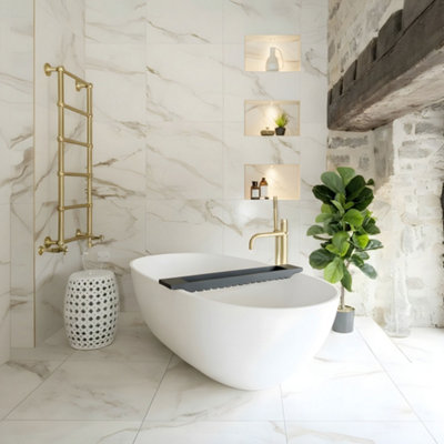 B&Q -  Withe Gold Marble Tiles Porcelain Matt Floor Wall (L)60Cm X (W)60Cm Each Box 1.44Sqm