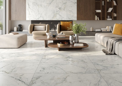 B&Q -  Withe Marble Tiles Porcelain Matt Floor Wall (L)60Cm X (W)60Cm Each Box 1.44Sqm