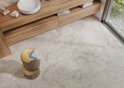 B&Q -  Beige Stone Effect Tiles Porcelain Matt Floor Wall (L)60Cm X (W)60Cm Each Box 1.44Sqm