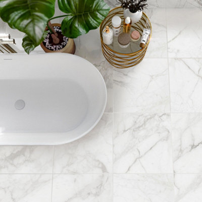 B&Q -  Withe Marble Tiles Porcelain Matt Floor Wall (L)60Cm X (W)60Cm Each Box 1.44Sqm