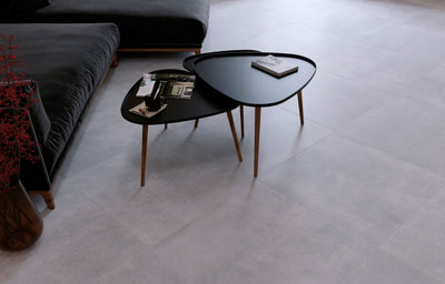 B&Q -  Grey Stone Effect Tiles Porcelain Matt Floor Wall (L)60Cm X (W)60Cm Each Box 1.44Sqm